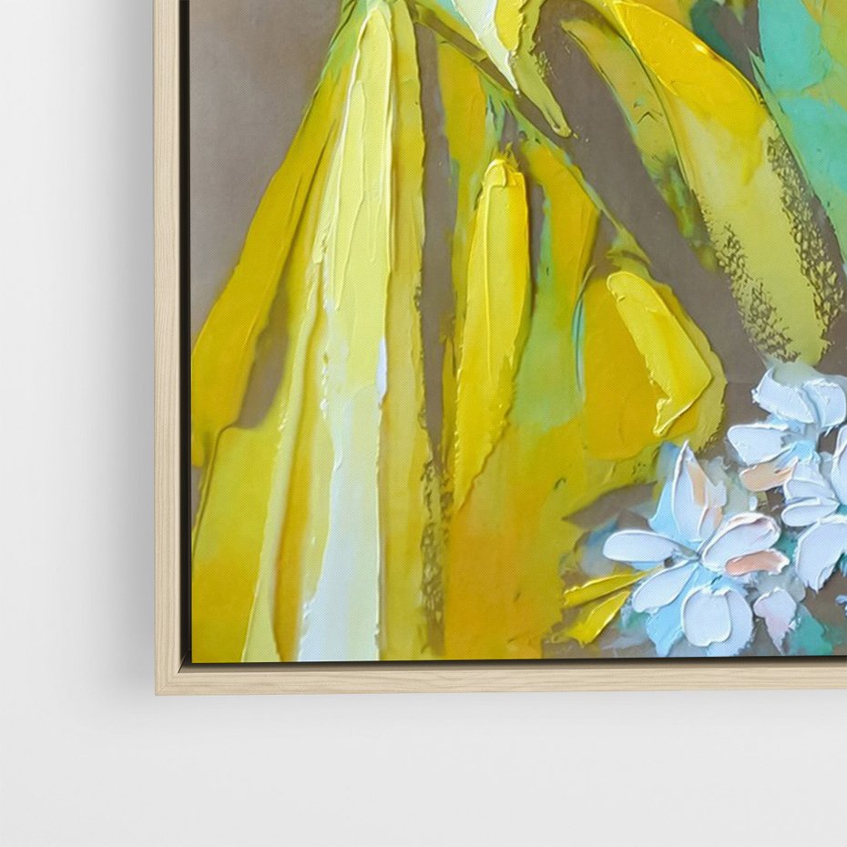 Obraz w ramie 50x70 - W Żółtej Sukience - olejny abstrakcyjny obraz, portret kobiety w żółtej sukience - rama drewno