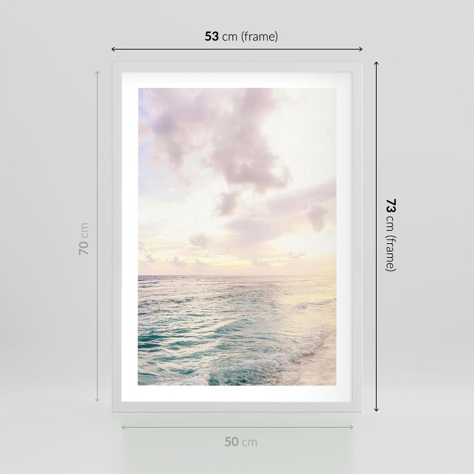 Plakat w ramie 50x70 - Pastelowa Plaża - plaża, pastelowe kolory - rama biała