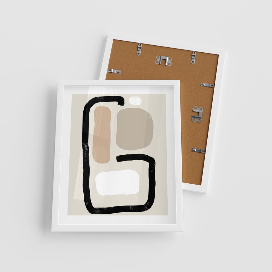 Plakat w ramie 40x50 - Kształtne Formy - geometryczne nieregularne kształty, nowoczesna kompozycja - rama biała