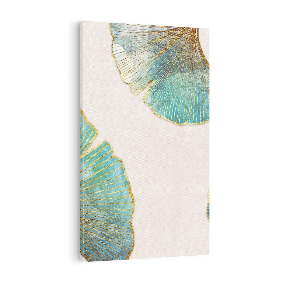 Obraz na płótnie 50x70 - Złota Melodia Liści - złote, turkusowe liście miłorzębu