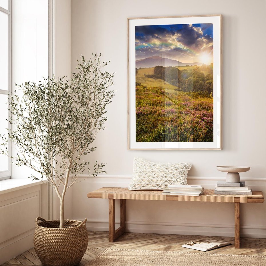 Plakat w ramie 50x70 - Pejzaż na łące - pejzaż, łąka - rama drewno