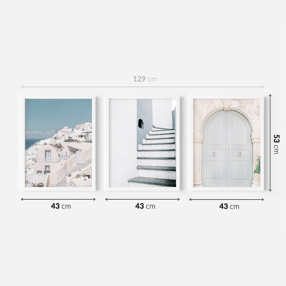 Zestaw obrazy w ramie 40x50 galeria - Santorini, Włochy, podróż - rama biała