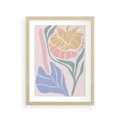 Plakat w ramie 30x40 - Wyjątkowe Ukojenie - pastelowe kwiaty, na beżowym tle - rama drewno