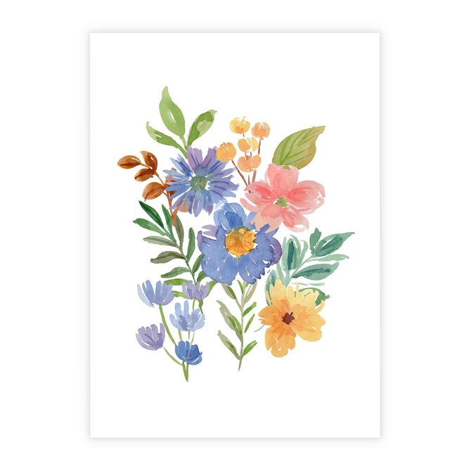 Plakat bez ramy 21x30 - Kwiatowe Opowieści - akwarelowe polne kwiaty, minimalistyczna sztuka