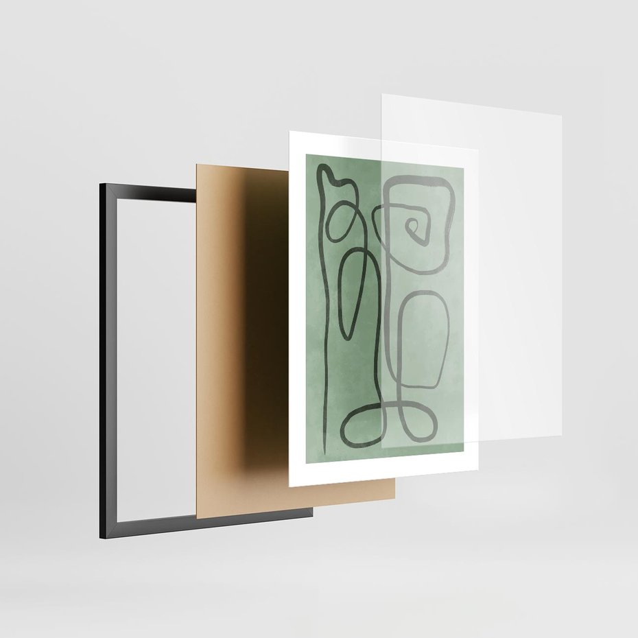 Plakat w ramie 30x40 - Zielone Wariacje w Liniach - abstrakcyjne zielone linie, skandynawski design - rama czarna