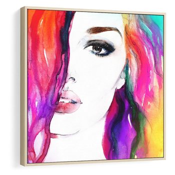 Obraz w ramie 50x50 - Kobieta Twarz Abstrakcja - kobieta, twarz - rama drewno