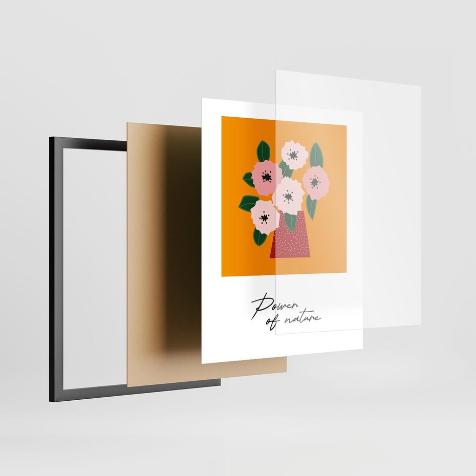 Plakat w ramie 40x50 - Abstrakcyjna Kreska - kwiaty w wazonie, abstrakcja - rama czarna