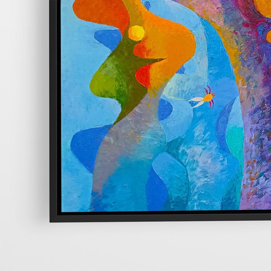 Obraz w ramie 70x50 - Płomienne Tańce Abstrakcji - energetyczna abstrakcja, dziwne formy - rama czarna