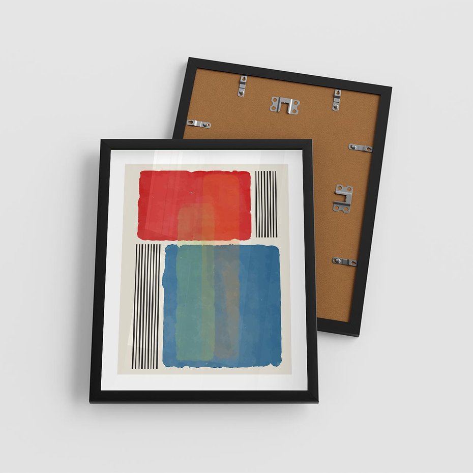 Plakat w ramie 40x50 - Kolorowe Spektrum - kolorowa geometria, prostokąty w intensywnych kształtach i czarne kreski - rama czarna