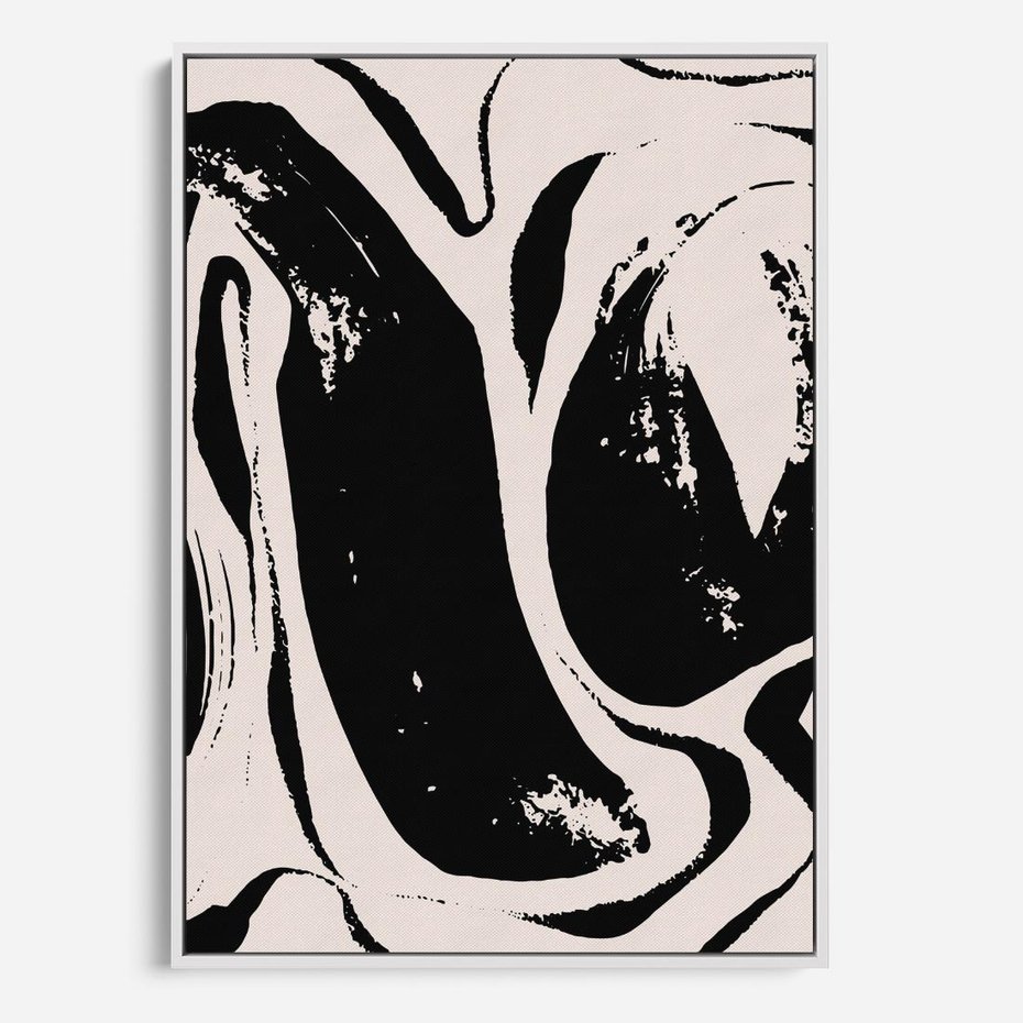 Obraz w ramie 80x120 - Wibracje w ciemnościach duszy - czarno biała abstrakcja, nieregularne rozmyte linie - rama biała