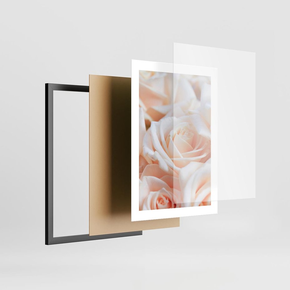 Plakat w ramie 30x40 - Aromatyczna Piękność - płatki herbacianej róży, kwiaty - rama czarna