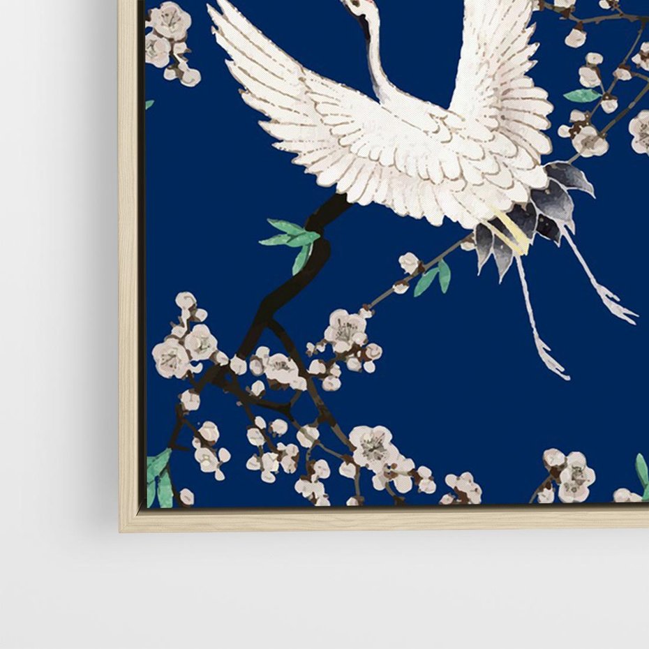 Obraz w ramie 70x50 - Japońskie Żurawie Indygo - sztuka japońska, japonia - rama drewno