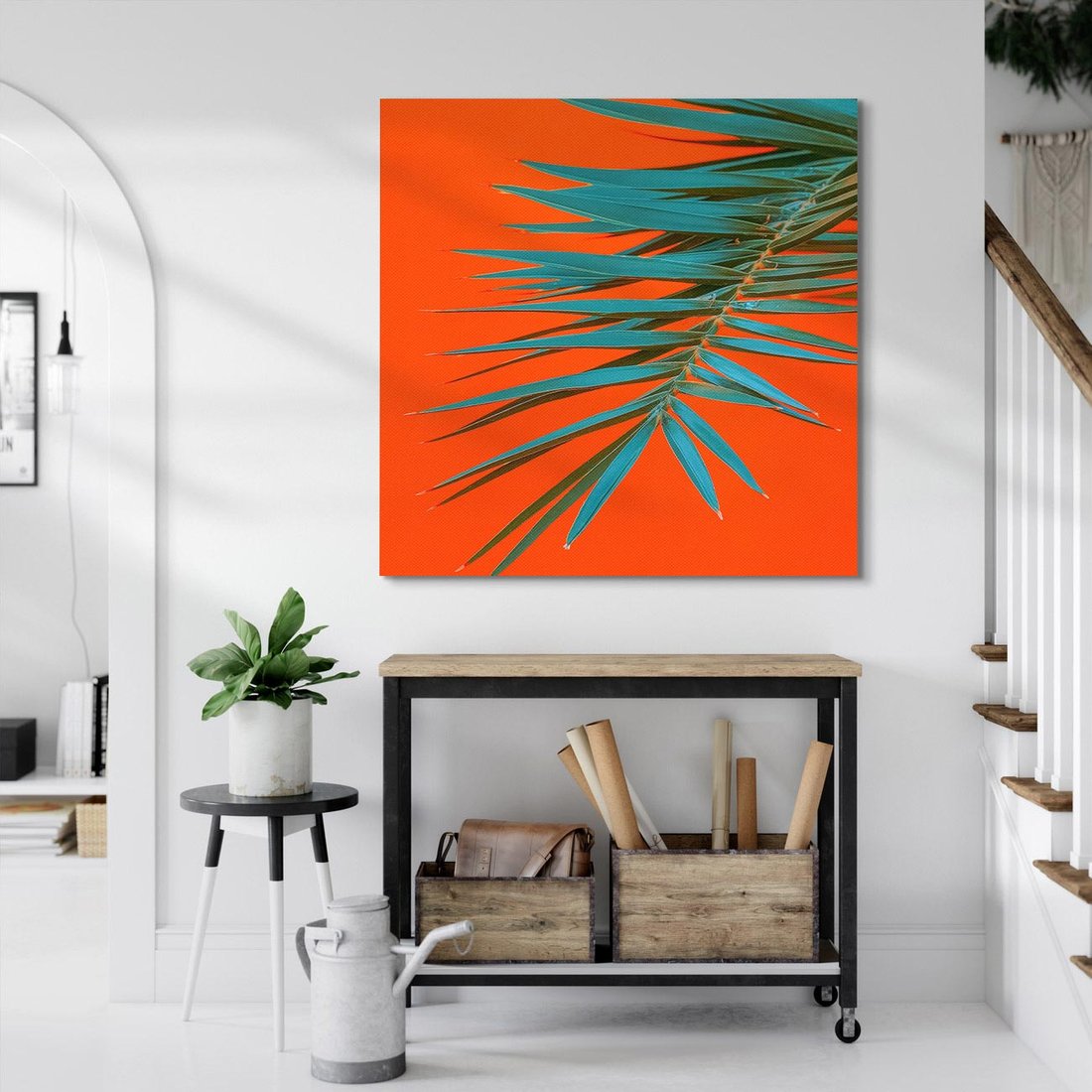 Obraz na płótnie 40x40 - Egzotyczny Urok - liście, palma