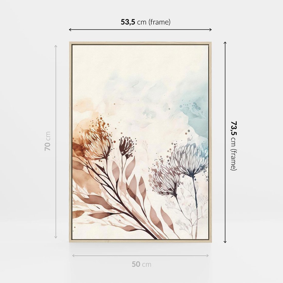 Obraz w ramie 50x70 - Nostalgiczne tańce pędzla - akwarelowe kwiaty, gałęzie - rama drewno