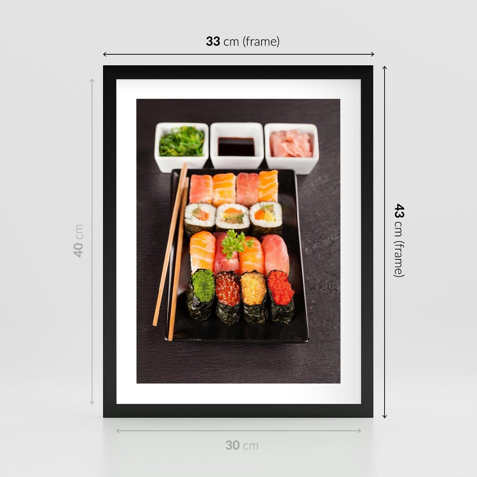 Plakat w ramie 30x40 - Kulinarne podróże do Japonii - sushi, japonia - rama czarna