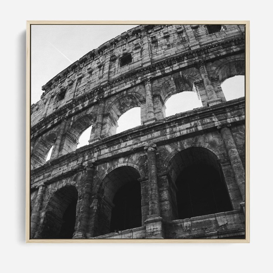 Obraz w ramie 50x50 - Koloseum w Czarnej Bieli - antyczna architektura, koloseum - rama drewno