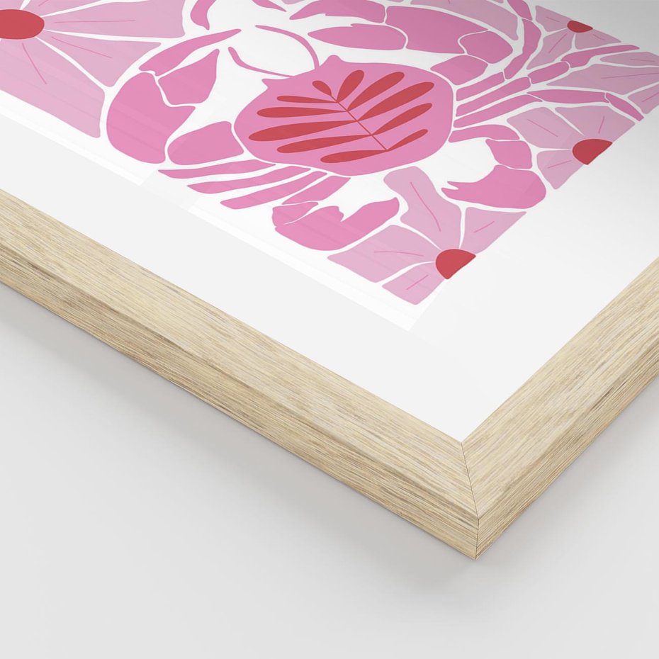 Plakat w ramie 50x70 - Roztańczone Kraby - różowe kwiaty i kraby, abstrakcyjna kompozycja - rama drewno