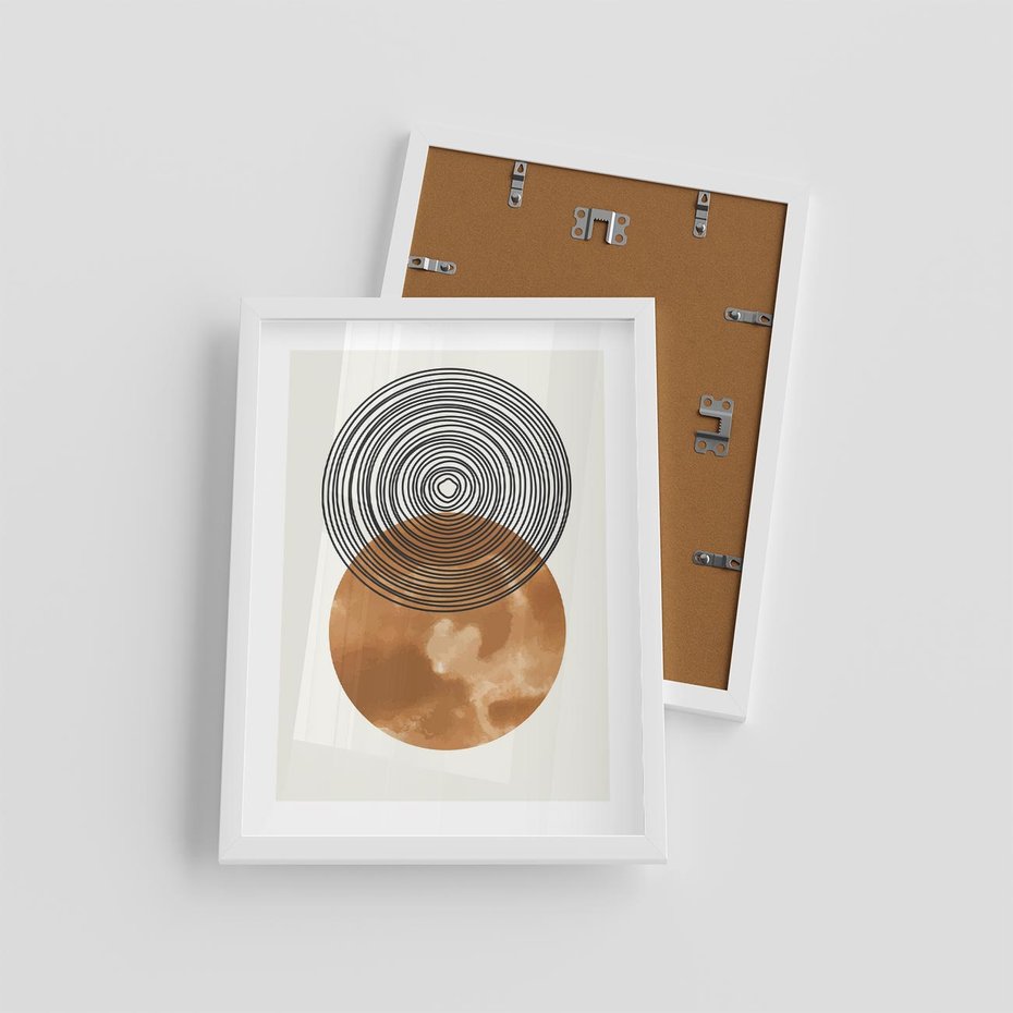 Plakat w ramie 30x40 - Taniec Okręgów - boho obraz, geometria - rama biała