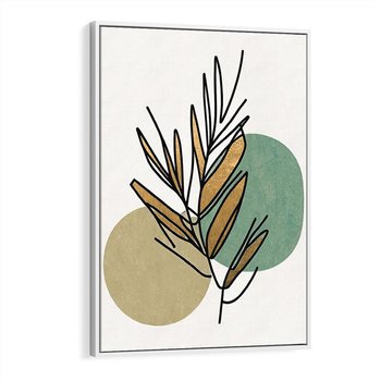 Obraz w ramie 80x120 - Migocące Ścieżki Wizji - abstrakcyjny obraz boho, liście - rama biała