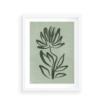 Plakat w ramie 50x70 - Zieleń Wyjątkowego Ukojenia - zielona abstrakcja, zgaszona zieleń - rama biała