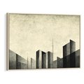 Obraz w ramie 100x70 - Mroczne Wieżowce - postarzana grafika, perspektywa budynków wieżowców - rama drewno