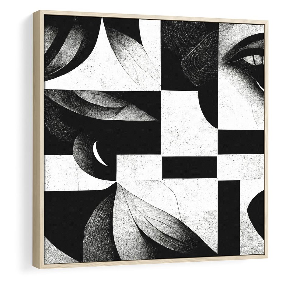 Obraz w ramie 50x50 - Harmonia świateł i cieni - abstrakcja czarno biała, geometria - rama drewno