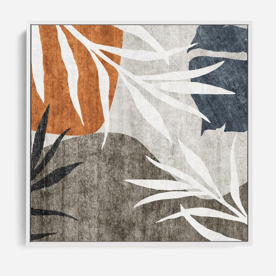 Obraz w ramie 50x50 - Oddechy ciszy i ruchu - rzut liści palmy, monstery - rama biała