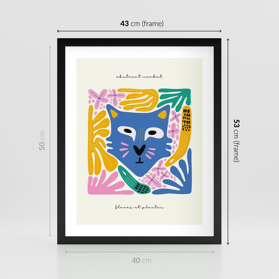 Plakat w ramie 40x50 - Kolorowe Spektrum - abstrakcyjny plakat, niebieski kot - rama czarna