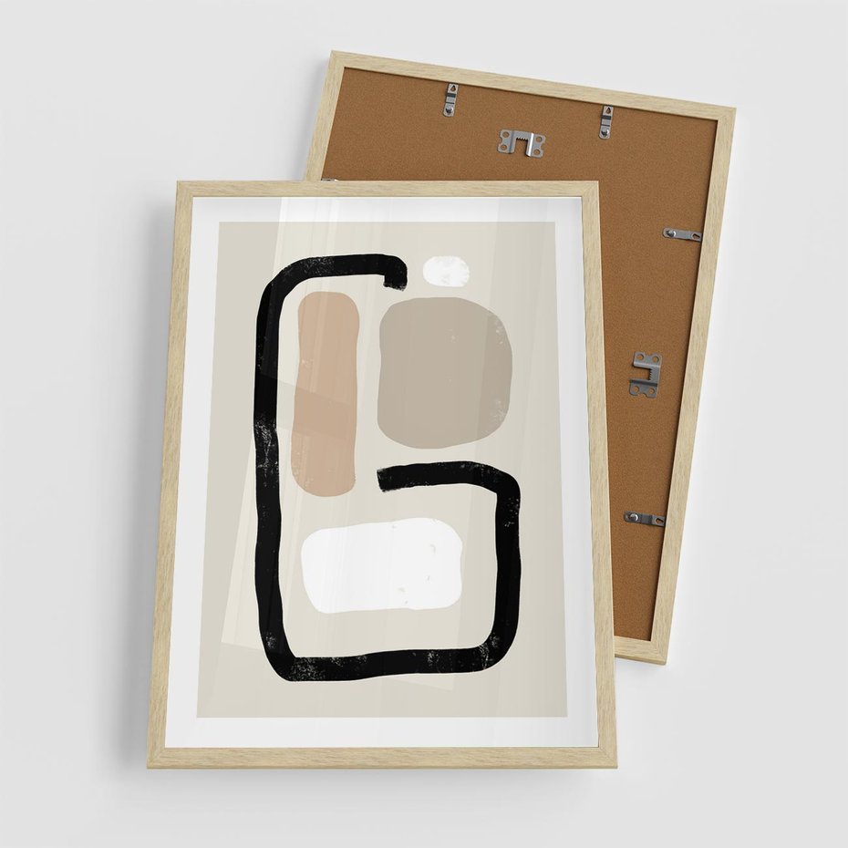 Plakat w ramie 50x70 - Kształtne Formy - geometryczne nieregularne kształty, nowoczesna kompozycja - rama drewno