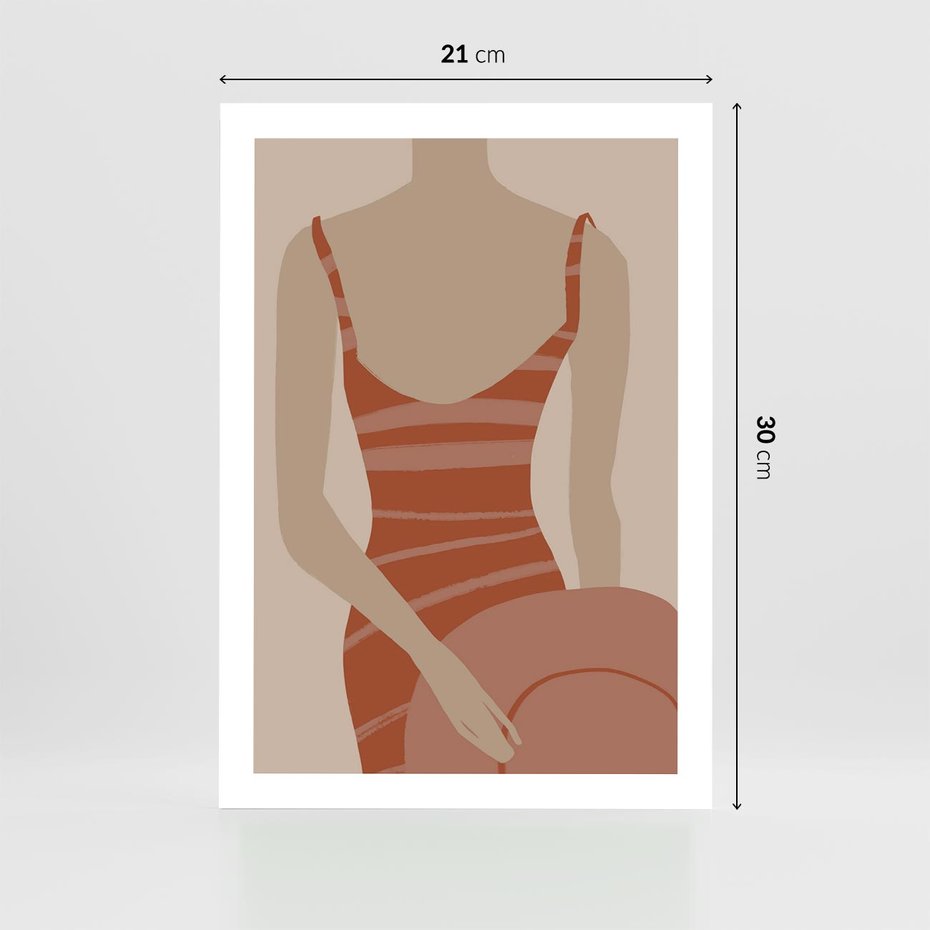 Plakat bez ramy 21x30 - Kobiece Retro - minimalistyczny boho plakat, retro kobieta w stroju kąpielowym
