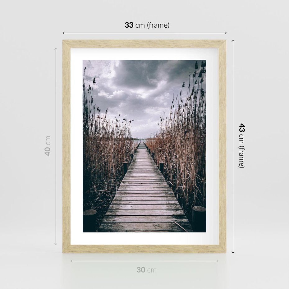 Plakat w ramie 30x40 - Mglisty krajobraz - pomost, morze - rama drewno