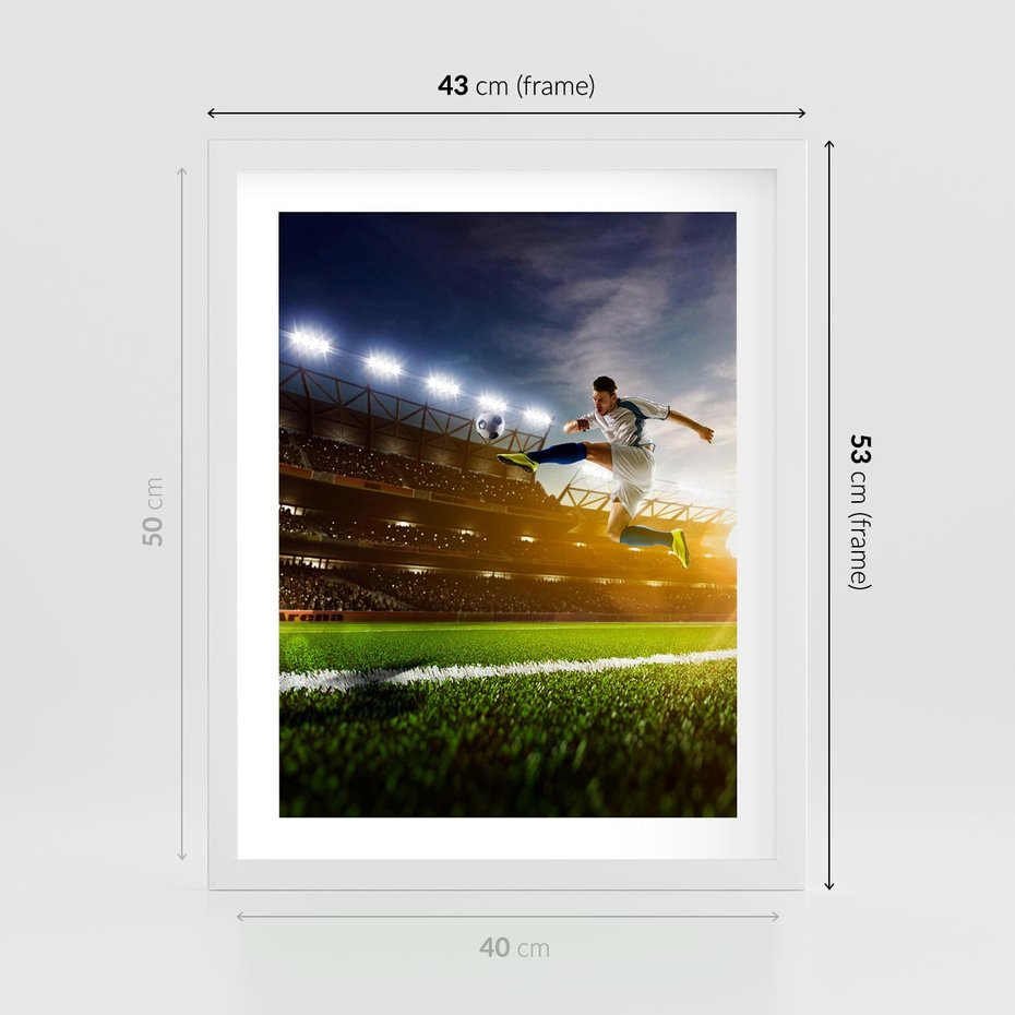 Plakat w ramie 40x50 - Gol! Magia piłki nożnej - gol, piłka - rama biała