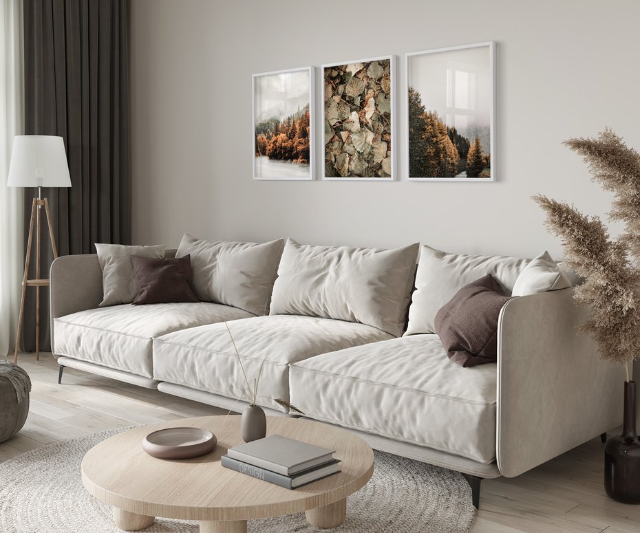 Zestaw obrazy w ramie 50x70 galeria - Krajobraz, góry, jesień, liście - rama biała