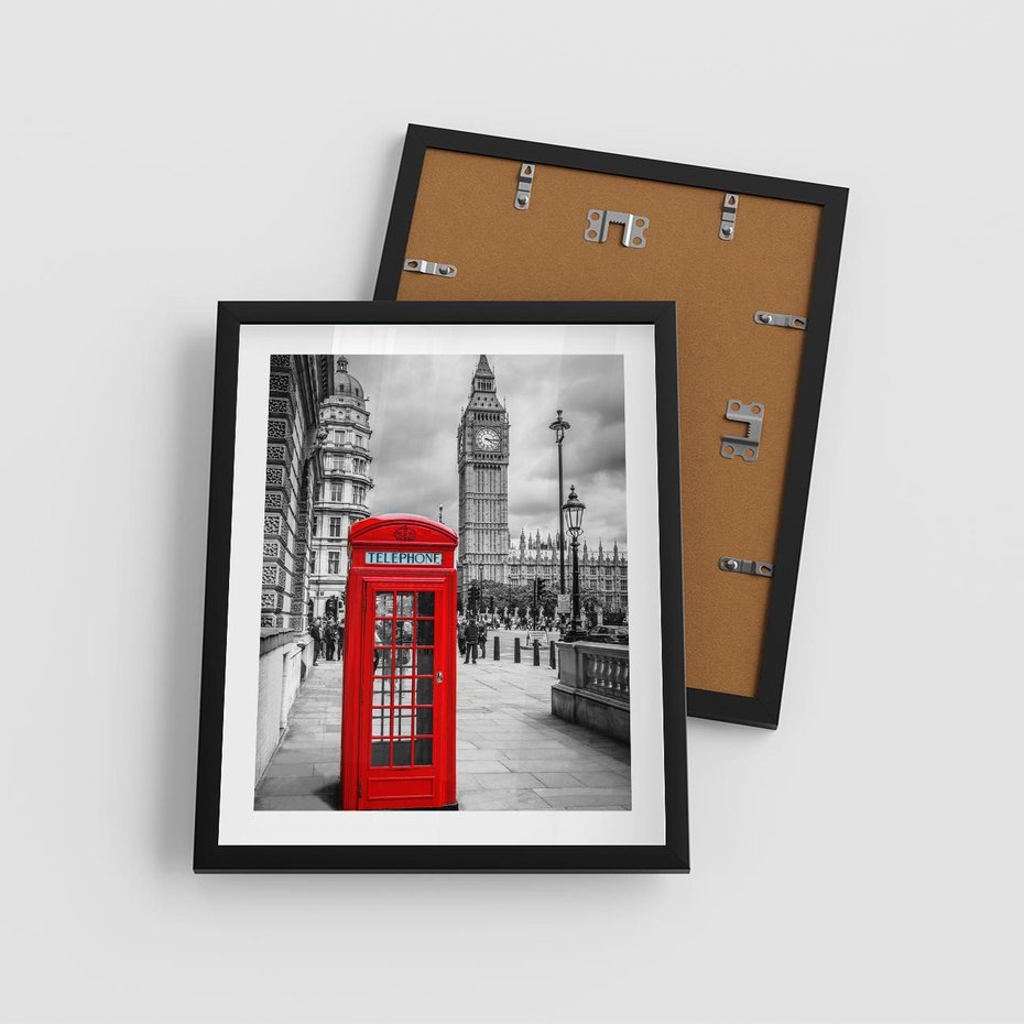Plakat w ramie 40x50 - Budka telefoniczna w Londynie - budka, Londyn - rama czarna