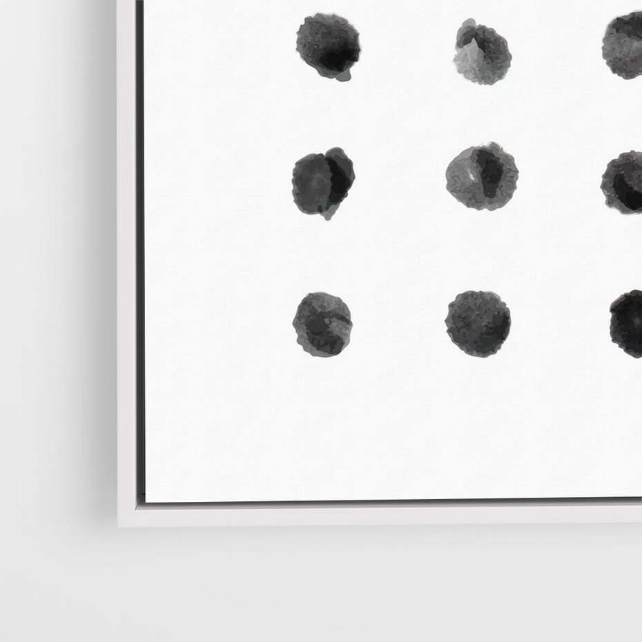 Obraz w ramie 50x50 - Boho Sztuka Wolości - minimalistyczny plakat, czarne kropki na białymtle - rama biała