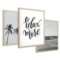 Zestaw obrazy w ramie 30x40 galeria - Plaża, palmy, relaks, typografia - rama drewno