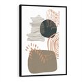 Obraz w ramie 70x100 - Taniec Plam - abstrakcyjna kompozycja z kropek kresek i kółek, odcienie brązu i beżu - rama czarna