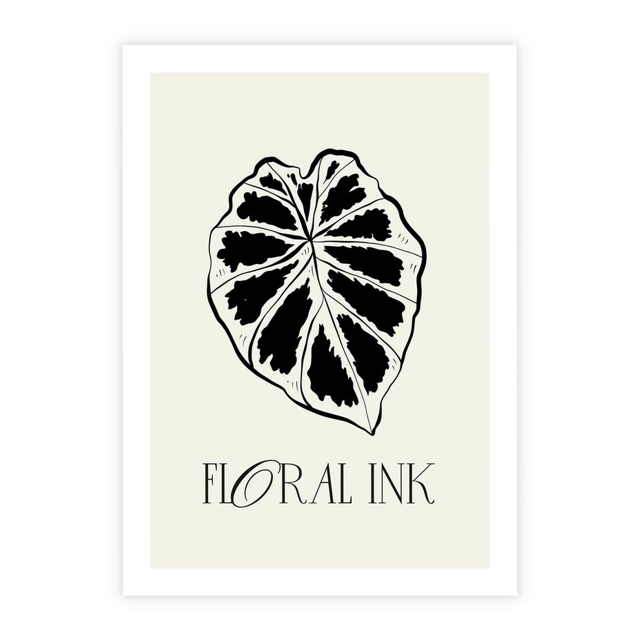 Plakat bez ramy 50x70 - Zapisane na liściach wspomnienia - liść, czarny kontur na jasnym tle
