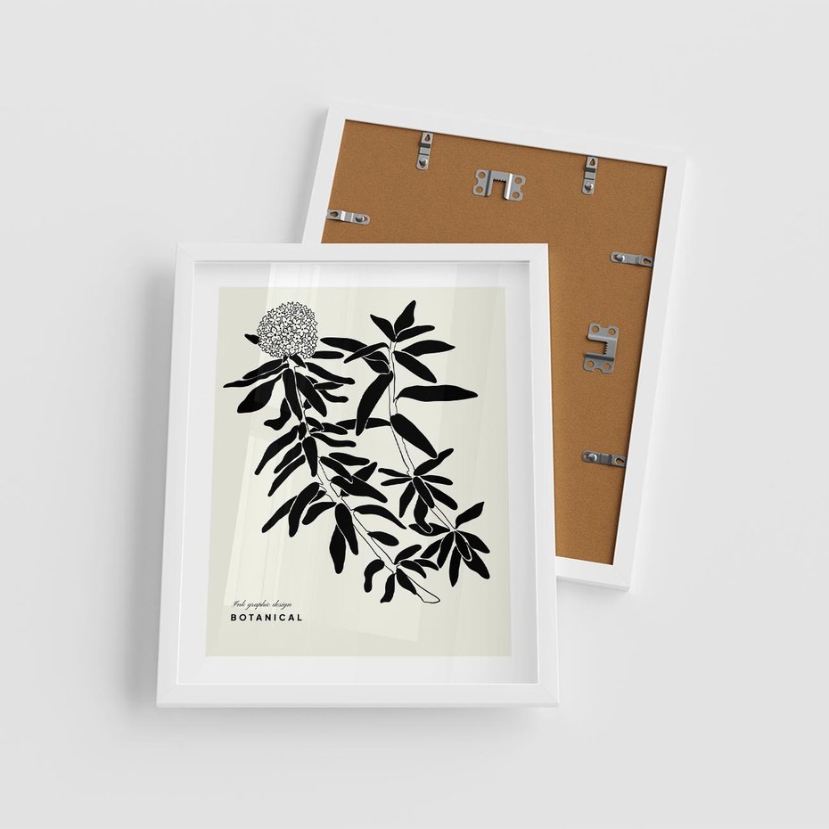 Plakat w ramie 40x50 - Szept kwiatowej wyobraźni - czarno biała grafika, roślinność - rama biała
