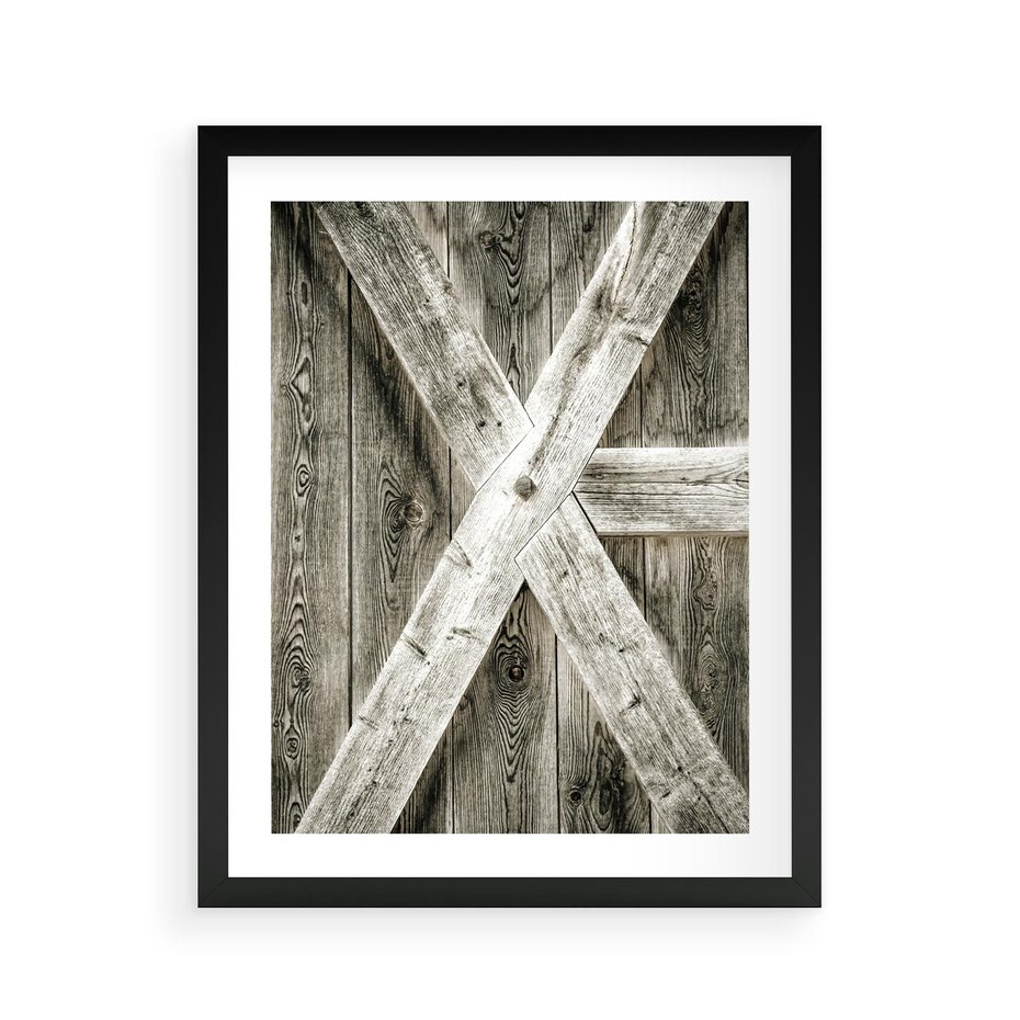 Plakat w ramie 40x50 - Drewniane Drzwi do Stodoły - stare drzwi do stodoły, drewniane - rama czarna