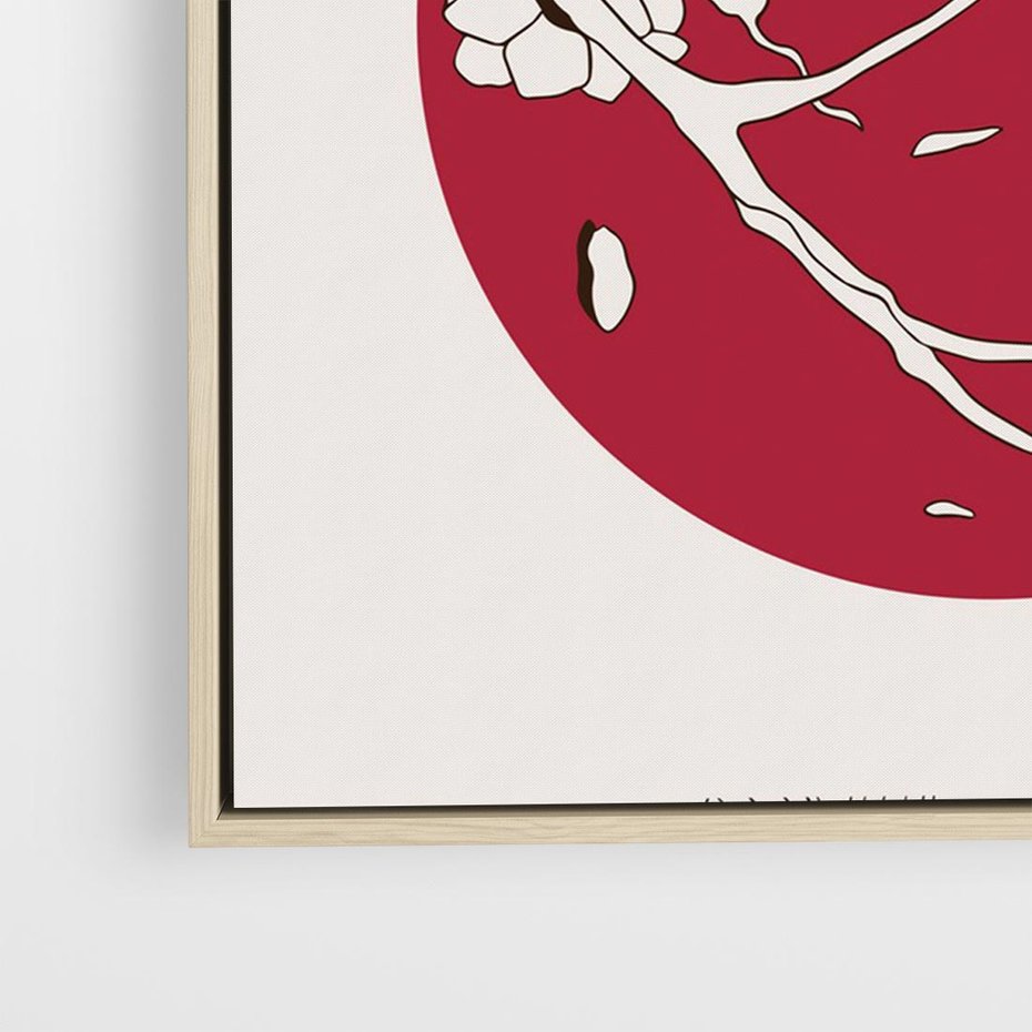 Obraz w ramie 100x70 - Esencja Zen - kwiatnąca wiśnia, orientalna grafika - rama drewno