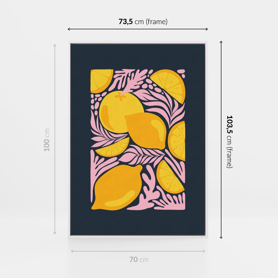 Obraz w ramie 70x100 - Kreatywne Rytmy - granatowe tło, nowoczesna kompozycja - rama biała