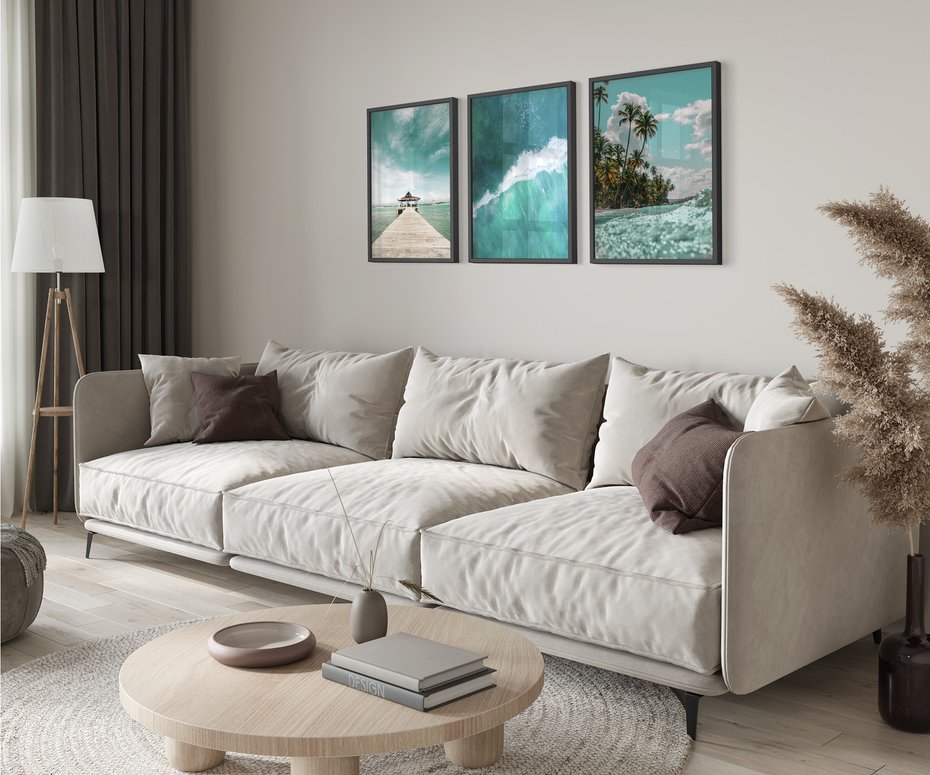 Zestaw obrazy w ramie 50x70 galeria - Plaża, palmy, hawaje, morze - rama czarna