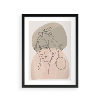 Plakat w ramie 50x70 - Kobieta w Linii: Akwarelowa Harmonia - kobieta one line, grafika - rama czarna