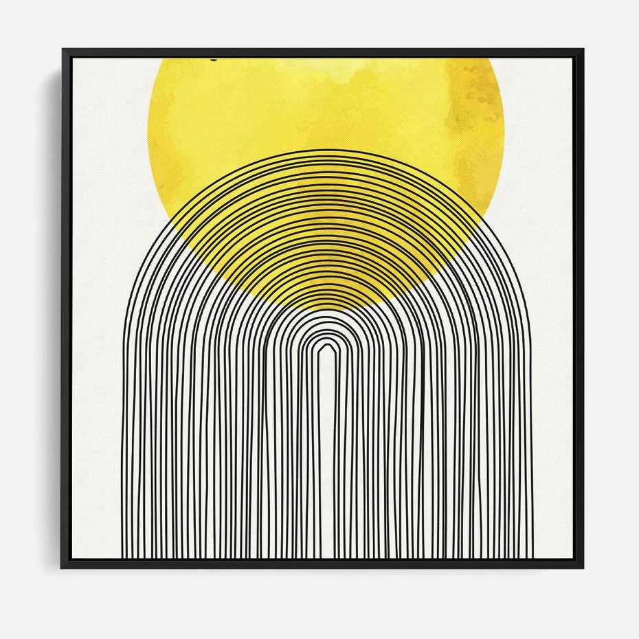 Obraz w ramie 50x50 - Słoneczne Odbicia - geometria, żółte koło - rama czarna