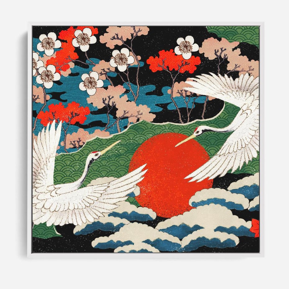 Obraz w ramie 50x50 - Wibracje emocji - sztuka japońska, wyraziste kolory - rama biała