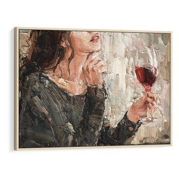 Obraz w ramie 120x80 - Esencja - kobieta wino obraz impresonizm olej na płótnie - rama drewno
