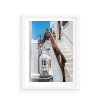 Plakat w ramie 50x70 - Schody Uliczką W dół - schody, uliczka - rama biała