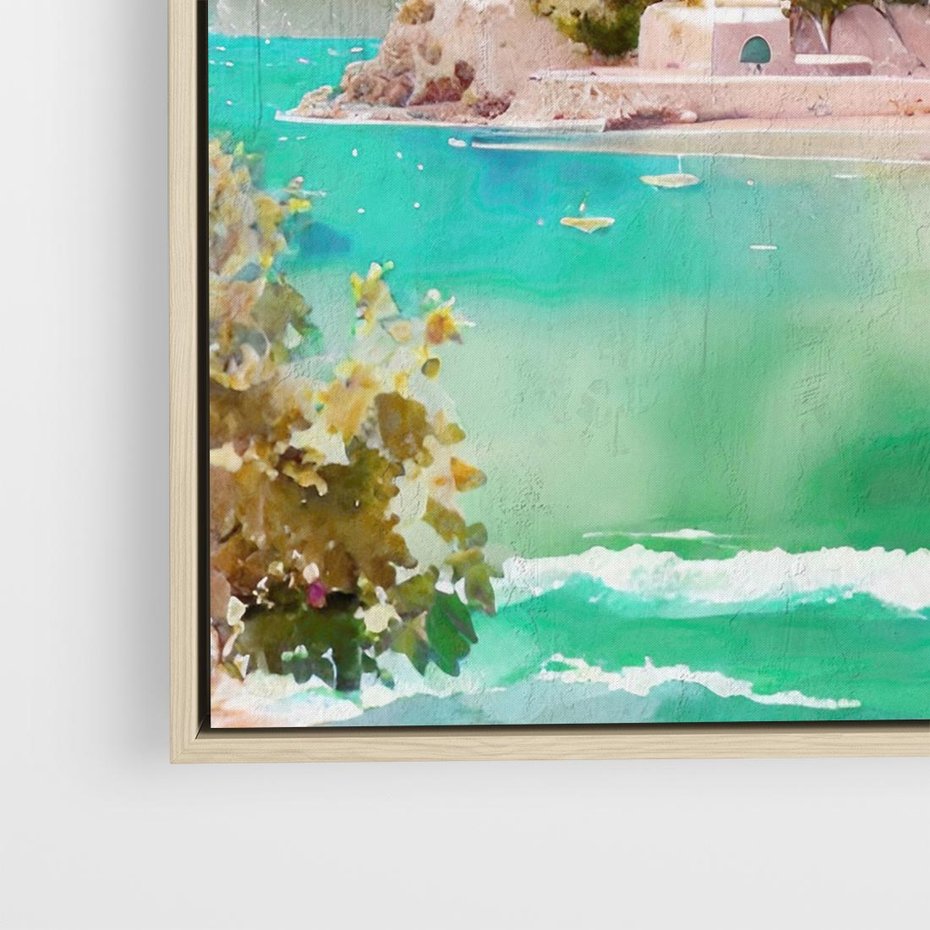 Obraz w ramie 50x50 - Na Zboczu - akwarela, nadmorski pejzaż - rama drewno