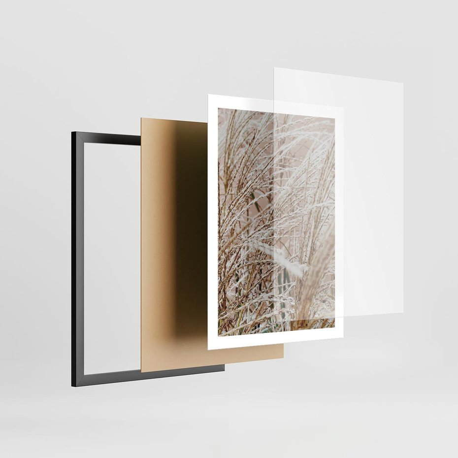 Plakat w ramie 50x70 - Beżowa Trawa - suche trawy, zbliżenie - rama czarna
